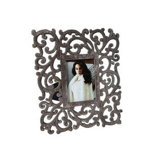 Grey Velvet Scroll Flourish Ornate Decorative Rectangular Picture Photo Frame